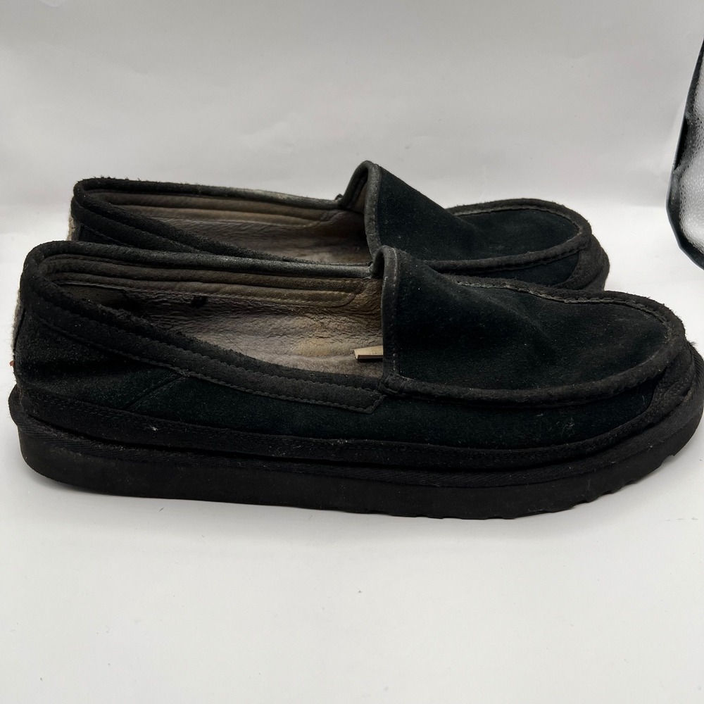 UGG Ascot Suede Slippers Mens 13 Black Wool Lined Loafers casual